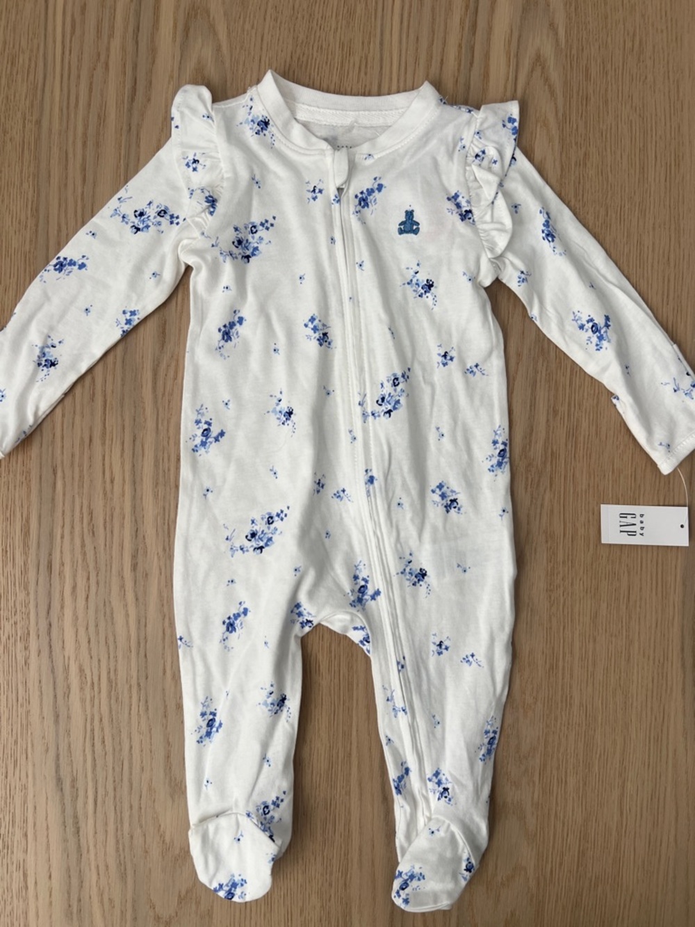 GAP White Footed One-Piece with Blue Floral Accents